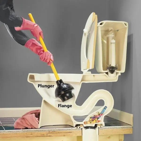 Unclogging a Toilet with Plunger